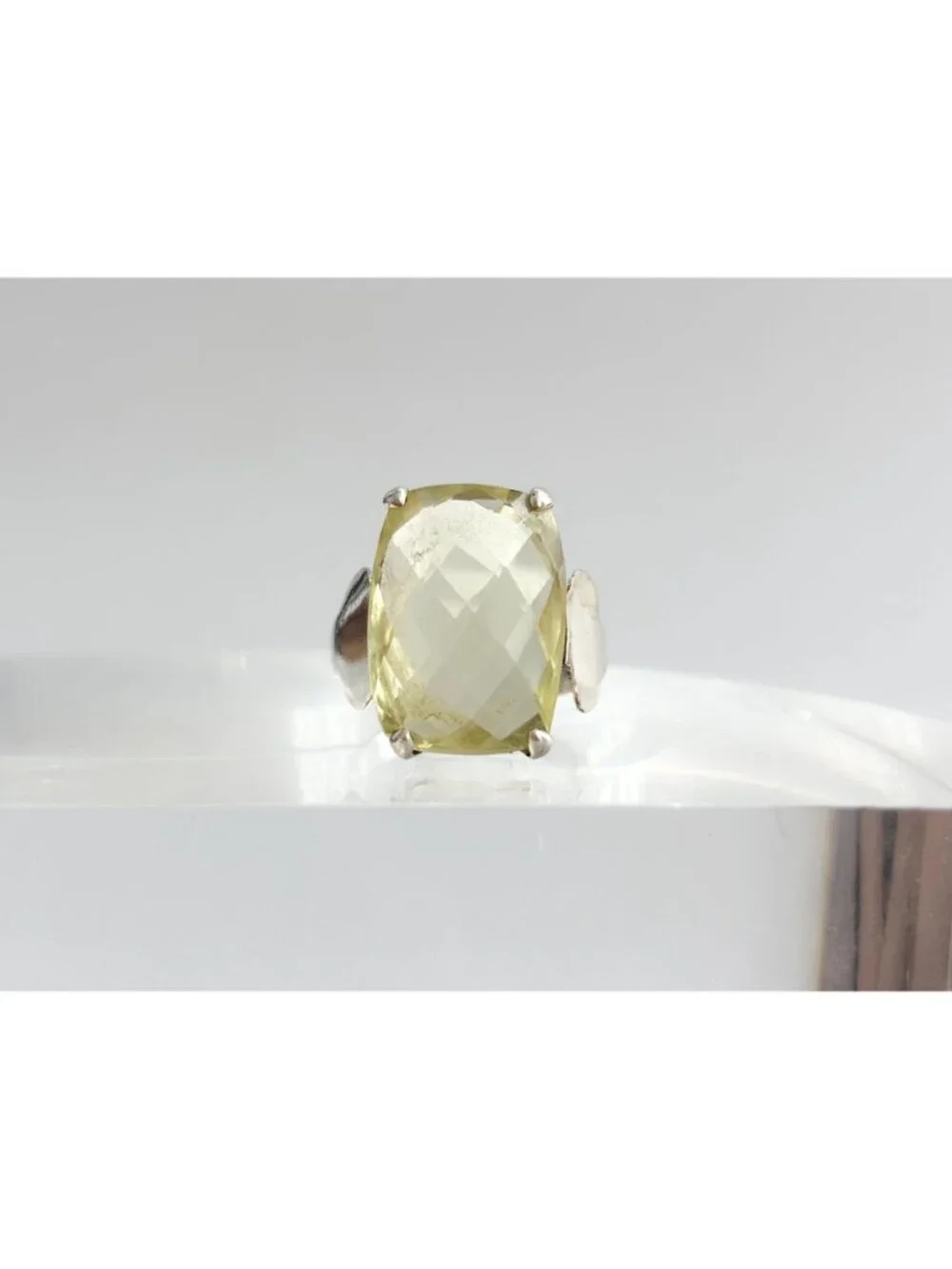 Elongated Cushion Cut Citrine Minimalist Sterling Silver 925 Vintage Ring sz 6.5